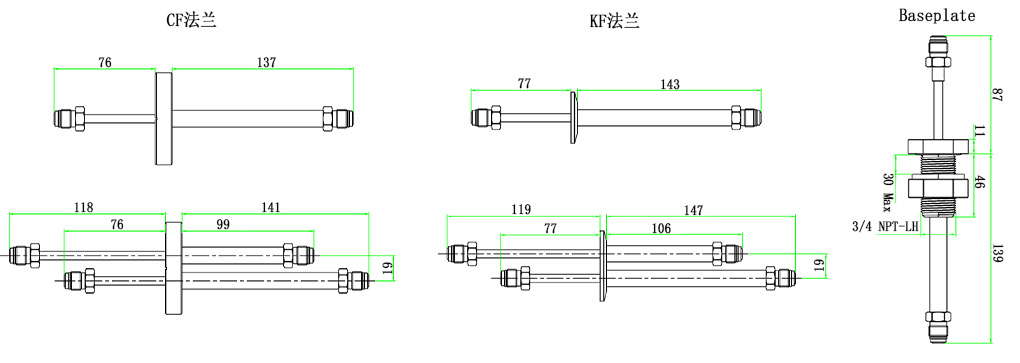 低溫流體饋通-VCR尺寸